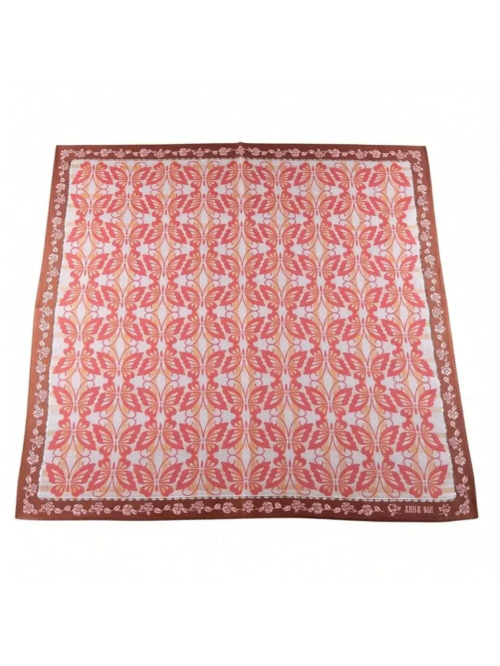 Vintage Anna Sui Pink Butterfly Floral Print Handkerchief Scarf